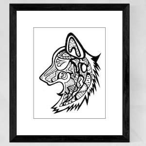 Spirit Animal Art, Wolf Kunstwerk, Tier Kunstdruck, schwarz weiß Tier Kunstdruck, Wolf Linie Kunst, Spirituelle Kunst, Weihnachtsgeschenke