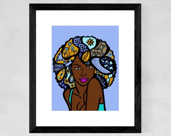 Afro woman art, African American art, Afrocentric gifts for women, Black woman portrait, Afro woman painting, Christmas gifts for mom