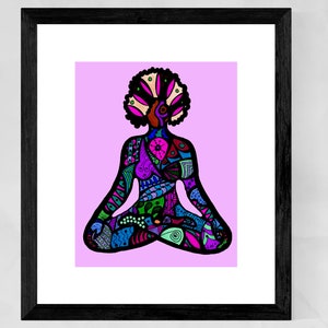 African American Art Prints, Yoga art prints, Black Yogi, Yoga Wall Art, Afro woman art, Christmas gift for her, Yoga gifts image 1