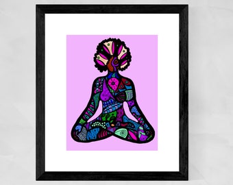 African American Art Prints, Yoga art prints, Black Yogi, Yoga Wall Art, Afro woman art, Christmas gift for her, Yoga gifts