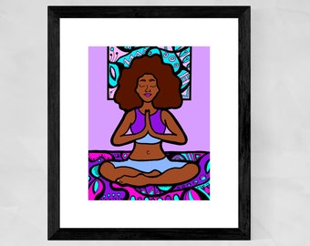 African American art prints, yoga gifts for women, Black girl art print, meditation decor, Black yoga poster, Christmas gift for mom, best
