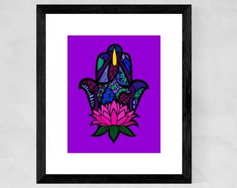 Hamsa wall art, Yoga wall decor, Hand of Fatima wall art, Bohemian decor, Spiritual art, Mindfulness art, Spirituality Christmas gifts
