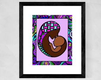 Black mother and child art print, African American art print, Black woman motherhood, Baby shower gift, Nursery art, Christmas gifts for mom