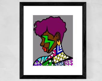 Afro art, Black woman portrait, African American art, Black Girls Rock, Black artists, Afro woman art, Black queen art, Gifts for black girl