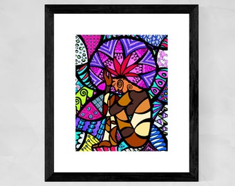 African American Art, Afro woman art, Mindfulness art prints, Meditation decor, Black artist, Christmas gifts for black women