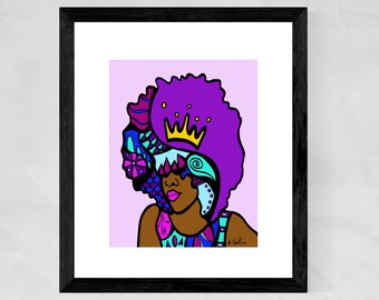 Afro art, African American art, Black woman portrait, Afro woman painting, Black woman wall art, Christmas gifts for black woman