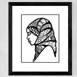 Hijab art, Muslim wall art, Black Muslim woman portrait, Black artists, Christmas gifts for Muslim woman, Muslim Wedding Gift, Islamic decor image 1