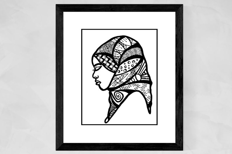 Hijab art, Muslim wall art, Black Muslim woman portrait, Black artists, Christmas gifts for Muslim woman, Muslim Wedding Gift, Islamic decor image 1