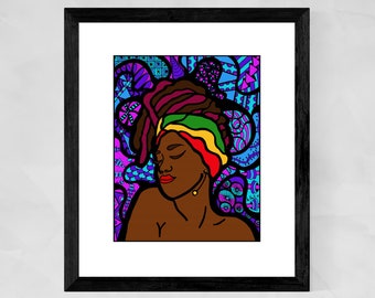 Black woman dreadlocks, African American woman art prints, Black hair art, Locs art, Purple natural hair art, Christmas gifts for her