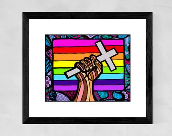 Christian wall art, Religious art, Queer art print, Christian gifts, Crucifix wall decor, Christian art, African American art, Black art