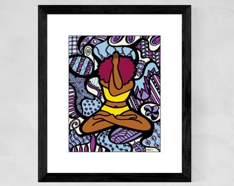 Black girl yoga art prints, African American Art, Yoga wall art, Yoga gifts for Black women, Christmas gift for mom