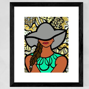 Black woman with hat wall art, African American woman art, Black girl art, Black woman portrait, Black artists, Christmas gifts for her