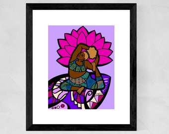 Black girl yoga art prints, African American art, Black Yogi, Yoga studio art, Black women art, Afrocentric gifts, Christmas gifts for her