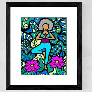 African American Art Prints, Yoga Pose, Yoga Art Prints, Yoga Wall Art, Black Girls Yoga Art, Yoga studio art decor, Christmas gifts