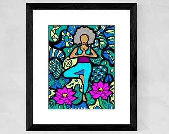 African American Art Prints, Yoga Pose, Yoga Art Prints, Yoga Wall Art, Black Girls Yoga Art, Yoga studio art decor, Christmas gifts