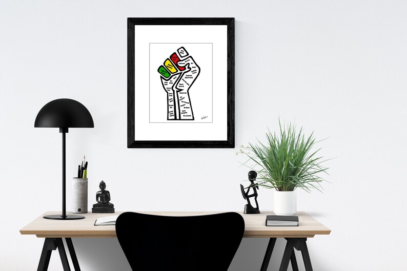 Word art print, Black power fist, Social Justice, Inspirational wall art, Classroom poster, Black artists, Christmas gifts for him image 2