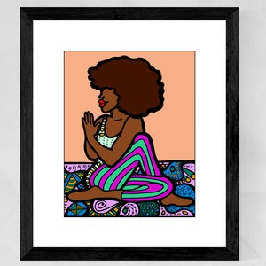 Black woman yoga art print, African American art, Black Yogi, Yoga studio art, Afro art, Afrocentric gifts, Christmas gifts for her