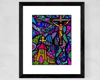 Christian wall art, Queer art print, Religious art, Protest art,  African American art, Religious gifts, Christian art, Crucifix wall art