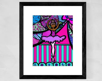 Schwarze Ballerina Kunstdrucke, Kinder Ballerina Kunst, Kinder Wandkunst, AfroAmerikanische Kunst, Schwarze Kinderzimmer Kunst, Weihnachtsgeschenke für schwarze Mädchen