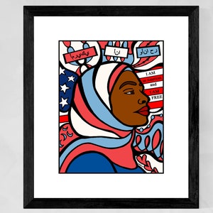 Muslim women art, Black woman print, Muslim black girl wall art, African American art, Islamic home decor, Christmas gifts for Muslim women