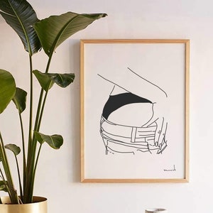 Entkleiden, Sexy Minimalist Line Art, moderne Kunst, Original Illustration, Portrait, schwarz weiß Wandkunst, druckbares Poster, feines Dekor