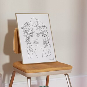 Prinsportret, minimalistische lijntekeningen, moderne kunst, originele illustratie, zwart-witte muurkunst, afdrukbare poster, fijn decor