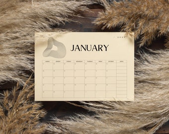 Boho 2023 Calendar, Digital Download, Printable Calendar, Abstract Art, Minimalist Calendar, Black and White CalendarWall Art, Dorm Wall Art