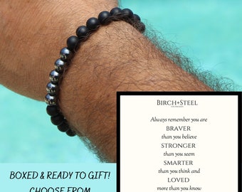 Braver Stronger Graduation Gift, Inspirational Gifts, Hematite Adjustable Bracelet, Motivational Gift, Courage Confidence Grounding Bracelet