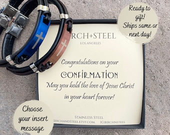 Blue or Brown Cross Genuine Leather Bracelet: Confirmation Religious Gift