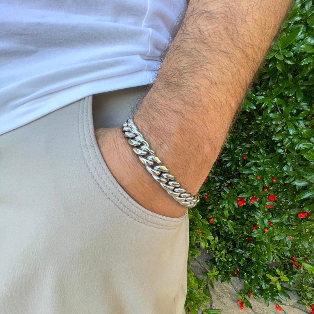 10mm Stainless Steel Cuban Link Chain Bracelet, Stainless Steel Miami