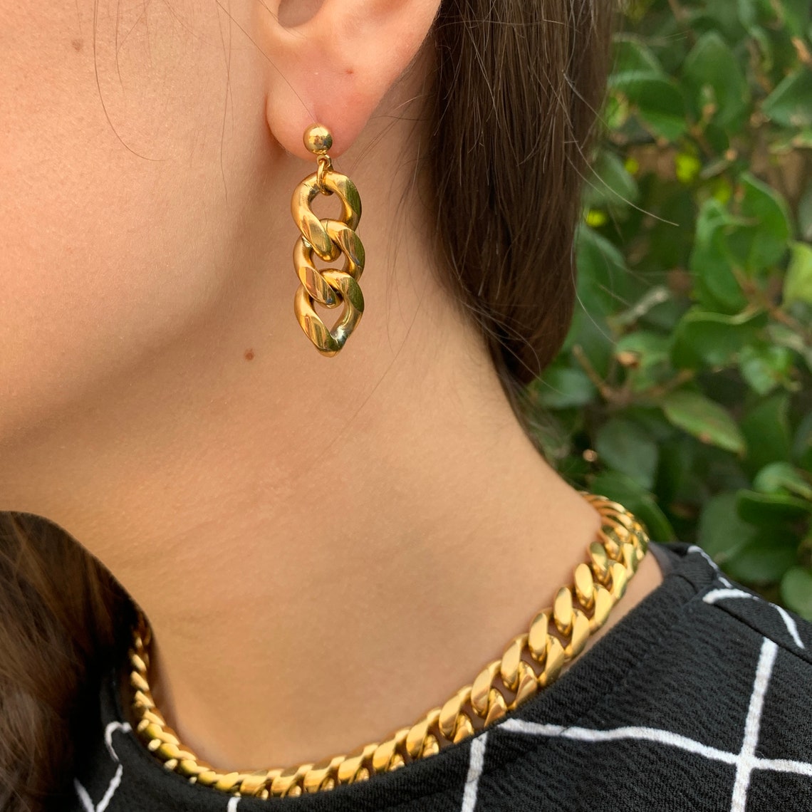 Gold Cuban Link Earrings Gold Link Earrings Thick Heavy Etsy