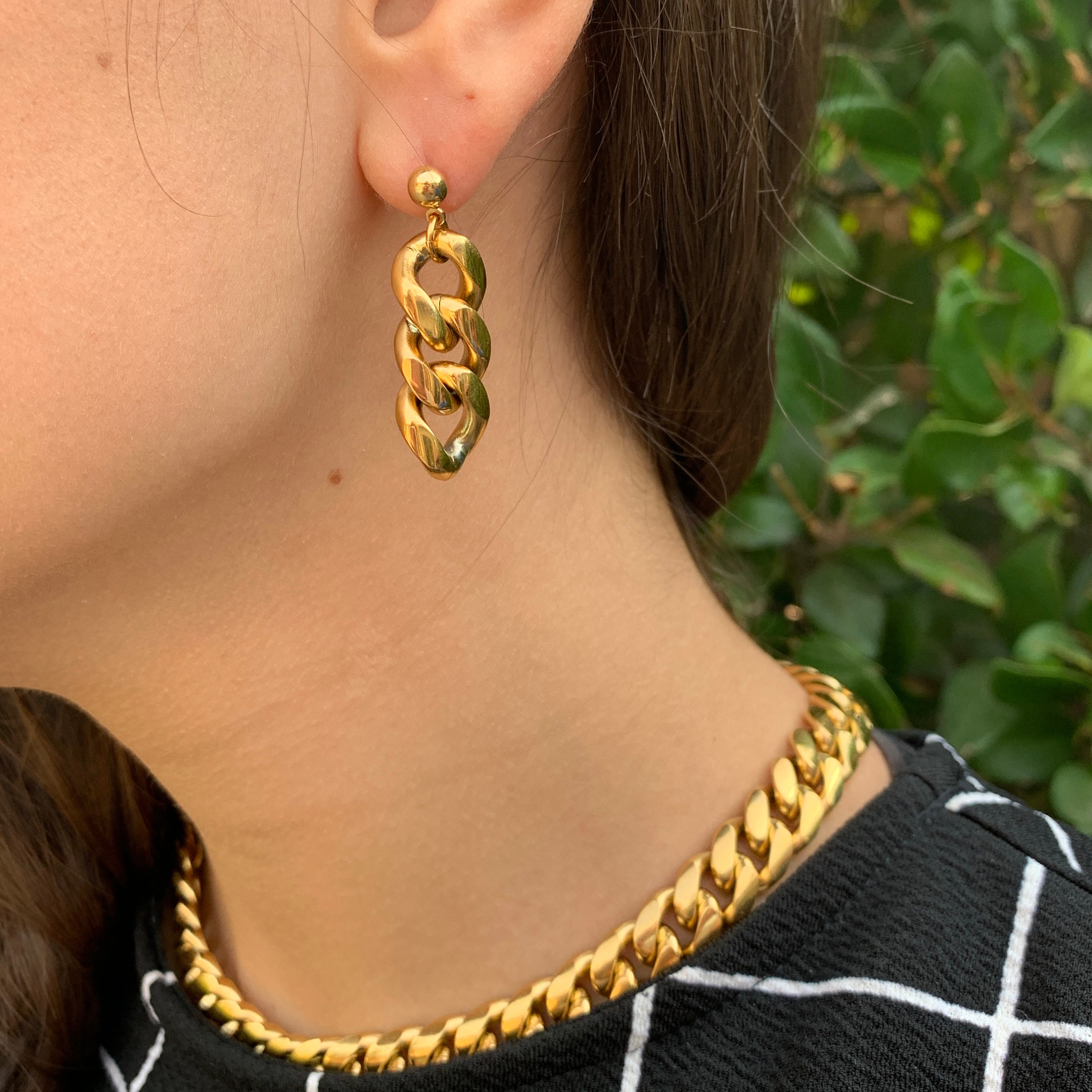 Gold Cuban Link Earrings Gold Link Earrings Thick Heavy Etsy