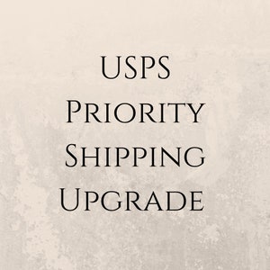 May include: USPS Priority Shipping Upgrade text on a light beige background.