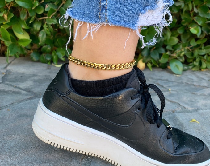 Gold Cuban Link Ankle Bracelet 8mm Gold Chain Link Anklet Etsy