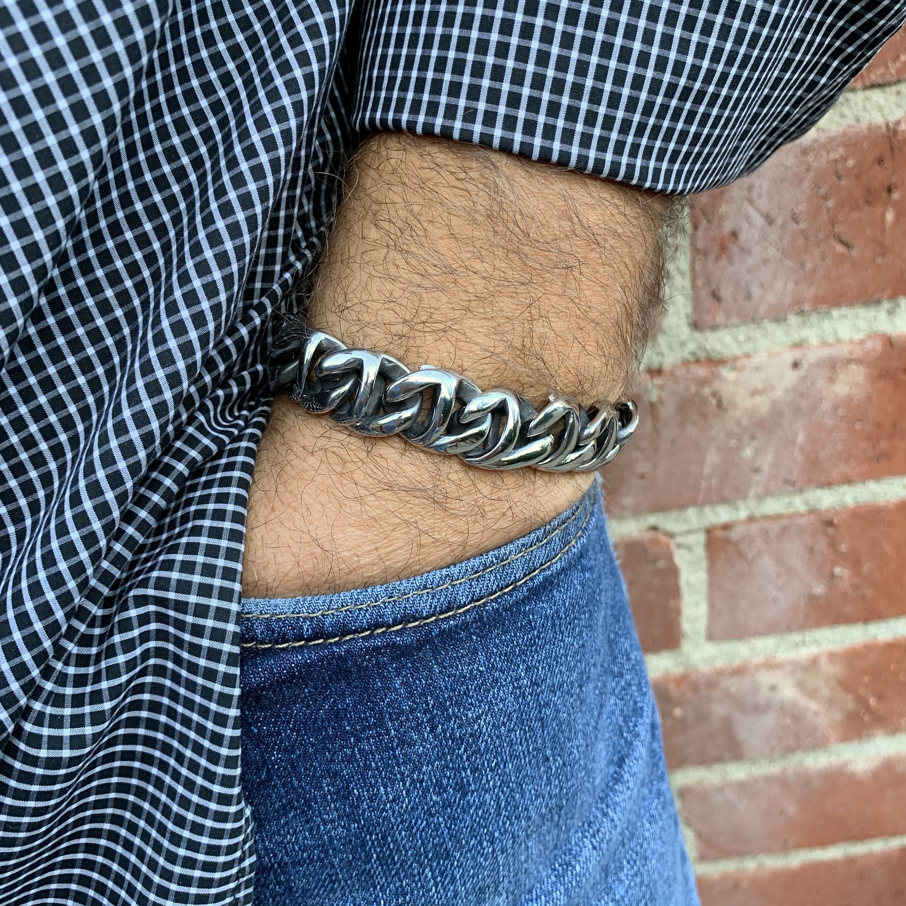 Mens chunky stainless steel bracelets clearance