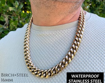 16mm Gold Ion Plated Cuban Link Chain 316L Stainless Steel Cuban