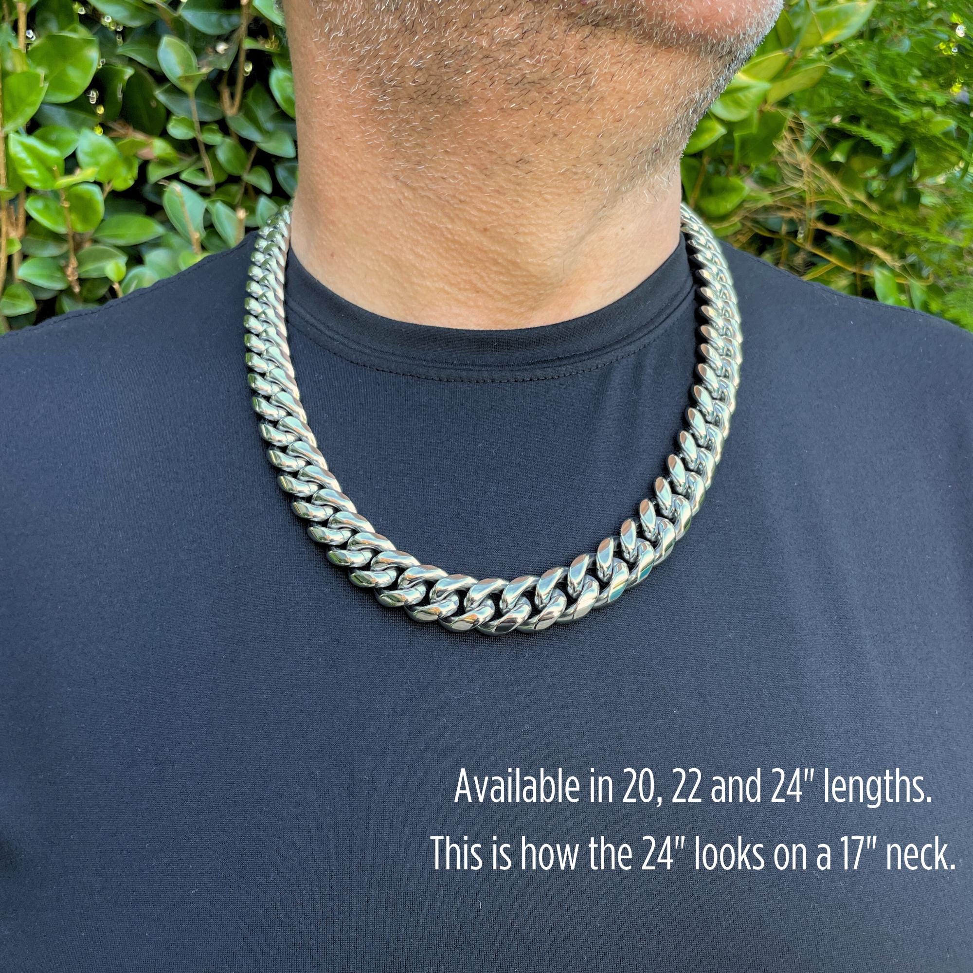 【匿名配送】316L B&C Mantel Chain Necklace 6.4mm H-Link Necklace in Solid Stainless Steel with Black