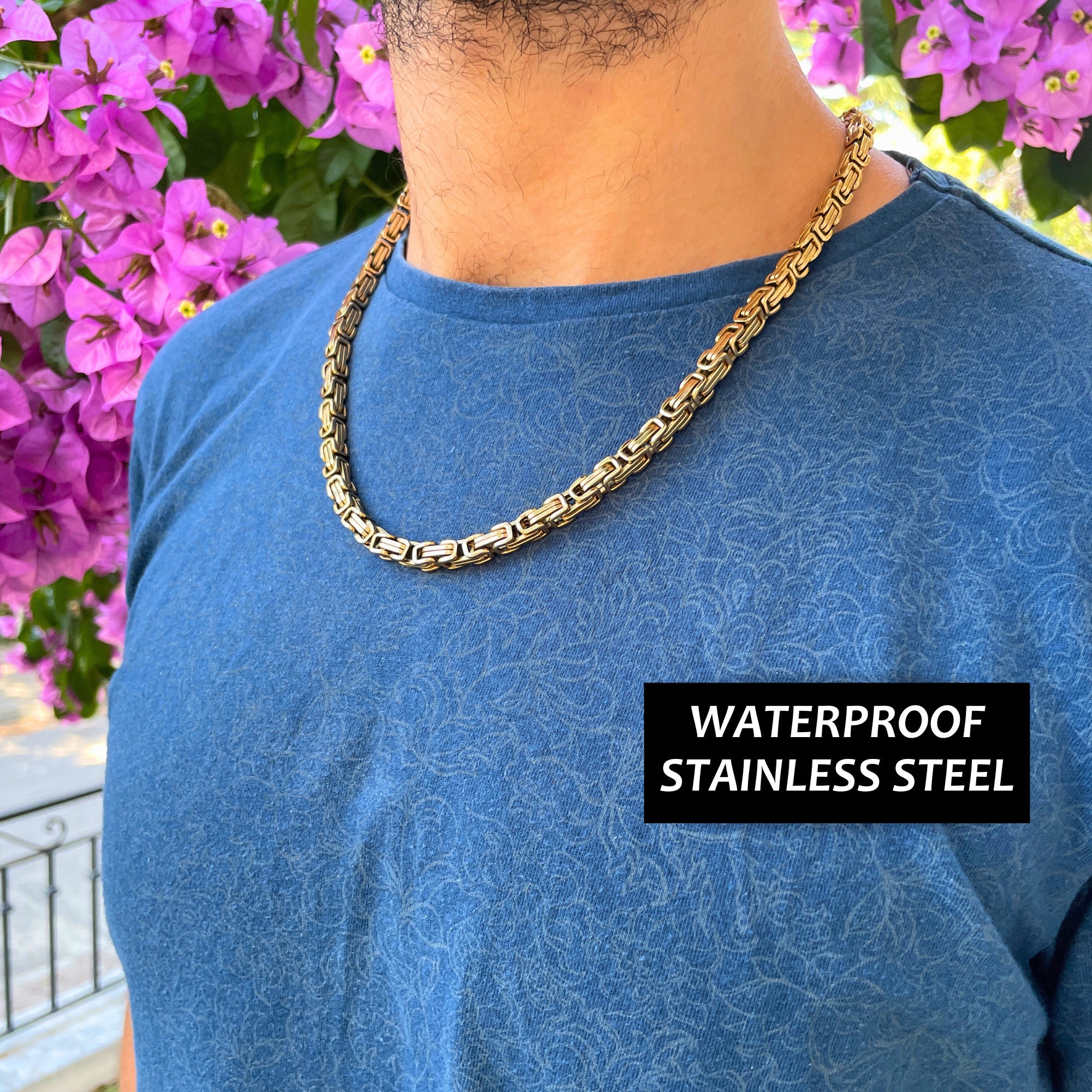 Gold Byzantine Chain: Waterproof 6mm Stainless Steel Necklace