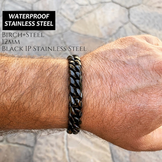 Black Stainless Chain Bracelet, 12mm Black Chain Link Bracelet, Stainless  Steel Black Chain Bracelet, Thick Cuban Chain Link Bracelet Unisex - Etsy