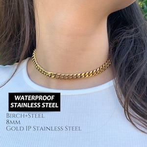 18K Gold Electroplated Steel Chain Choker, Layering Chain, Miami Cuban Link Chain Choker, Curb Chain Choker, 8mm Steel Gold Chain Collar