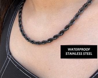Black Twist Rope Chain, Black Chain Necklace for Women, Black Rope Necklace, Twist Rope Chain Black, Ladies Stainless Steel Black Rope Chain