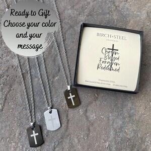 Jesus Fish and Cross and Dog Tag Necklace Set Two Piece Silver