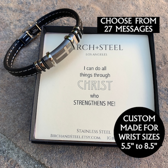 Confirmation Gift: Boys' Genuine Leather Cross Bracelet, Stainless Steel Accent