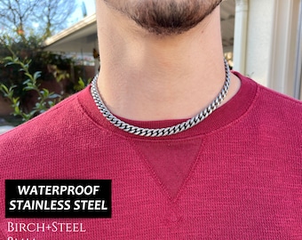 Matte Steel Chain Choker, 8mm Matte Stainless Non Tarnish Waterproof Hypoallergenic Miami Cuban Link Layering Chain, Chain Collar 13" to 22"