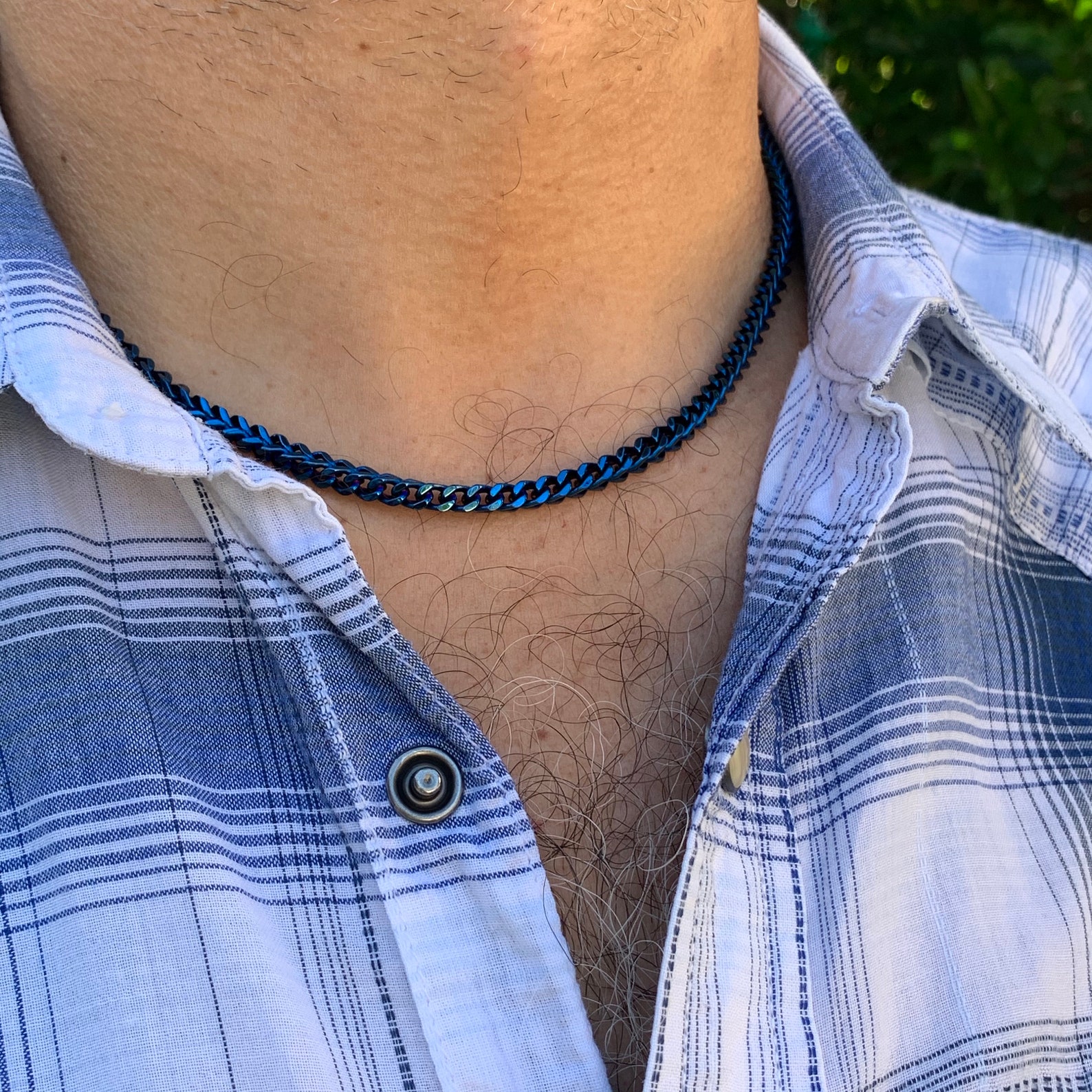 Blue Chain Necklace Blue Stainless Steel Franco Chain Thick Etsy