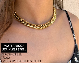 Gold Chain Choker Women, Thick Heavy Solid 316L Stainless Steel Gold Chain Necklace, Miami Cuban Link Chain Choker, Gold Chunky Chain Collar