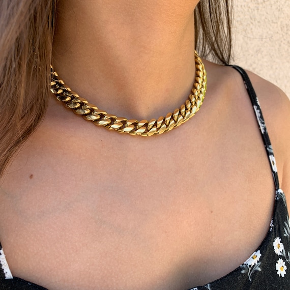 Gold Chain Choker Women, Thick Heavy Solid 316L Stainless Steel