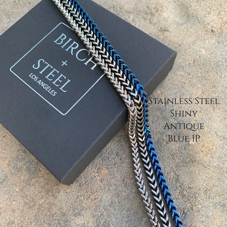 Blue Chain Necklace Blue Stainless Steel Franco Chain Thick Etsy