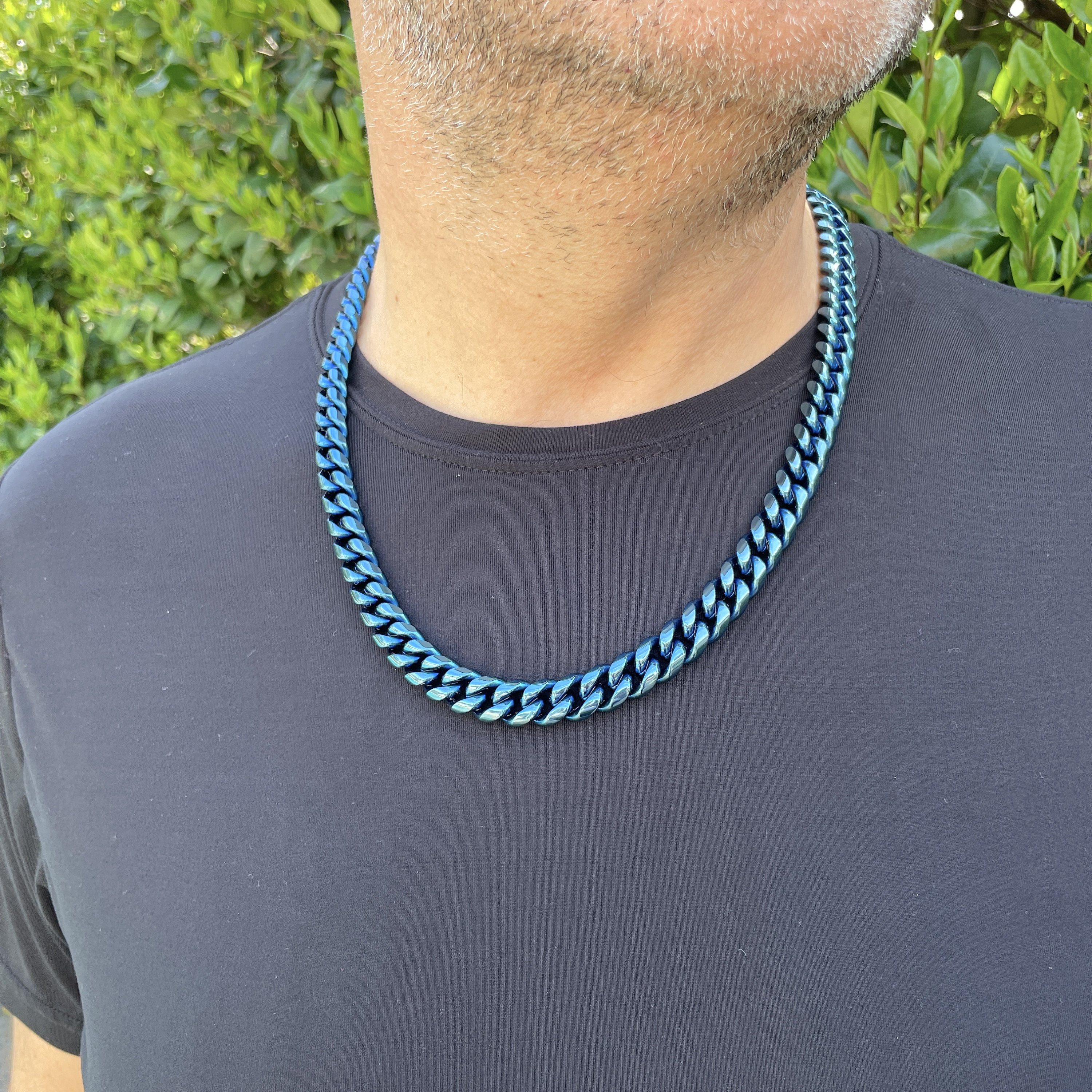 12mm Blue Cuban Link Chain 12mm Stainless Steel Blue Chain 18