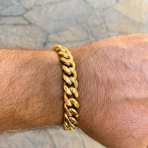 12mm Mens Cuban Curb Chain Stainless Steel Bracelet – Gold & Silver Two-Tone, 8.7"